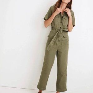 Madewell Tie Waist Military Jumpsuit, Olive, size small